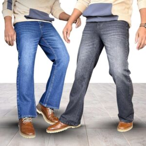 2-Piece Bootcut Jeans Combo (Jeans Blue + Slate Grey)